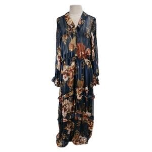 OSOS DESIGN Women Size 12 Maternity Floral Tiered Maxi Dress Satin Stripe 272A